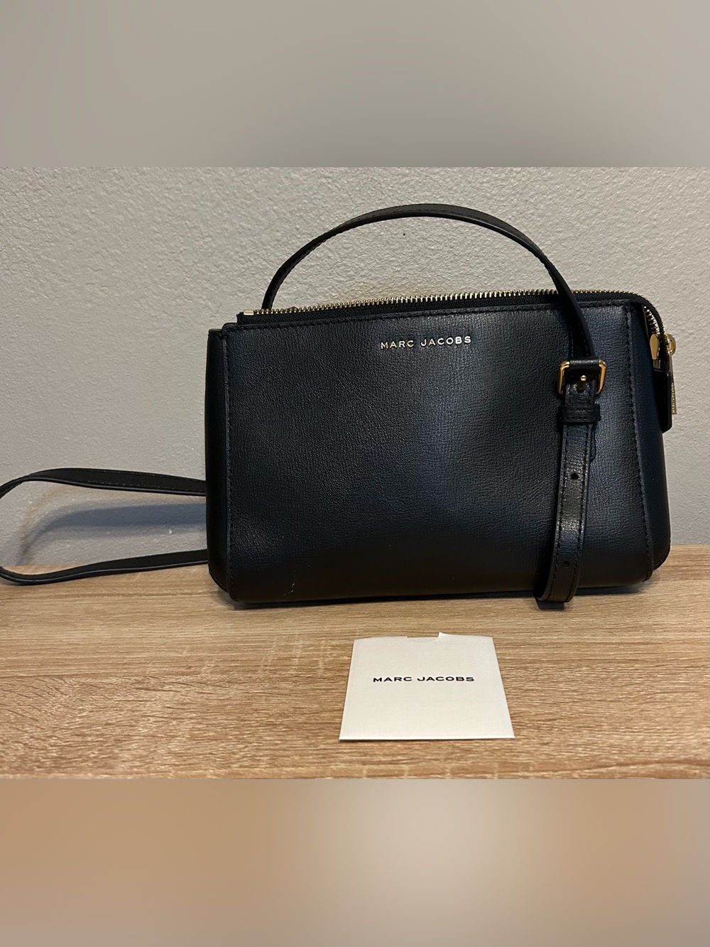Marc Jacobs Black Leather Satchel with Gold Hardware